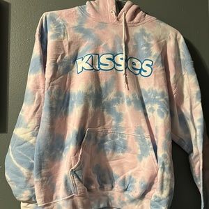 Pink, white, and blue sweatshirt